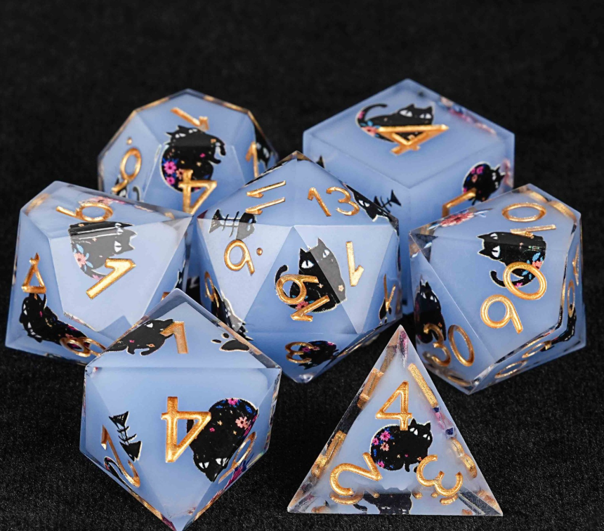 Crazy Cat Lady 7 piece dice set - Multiple colours available.