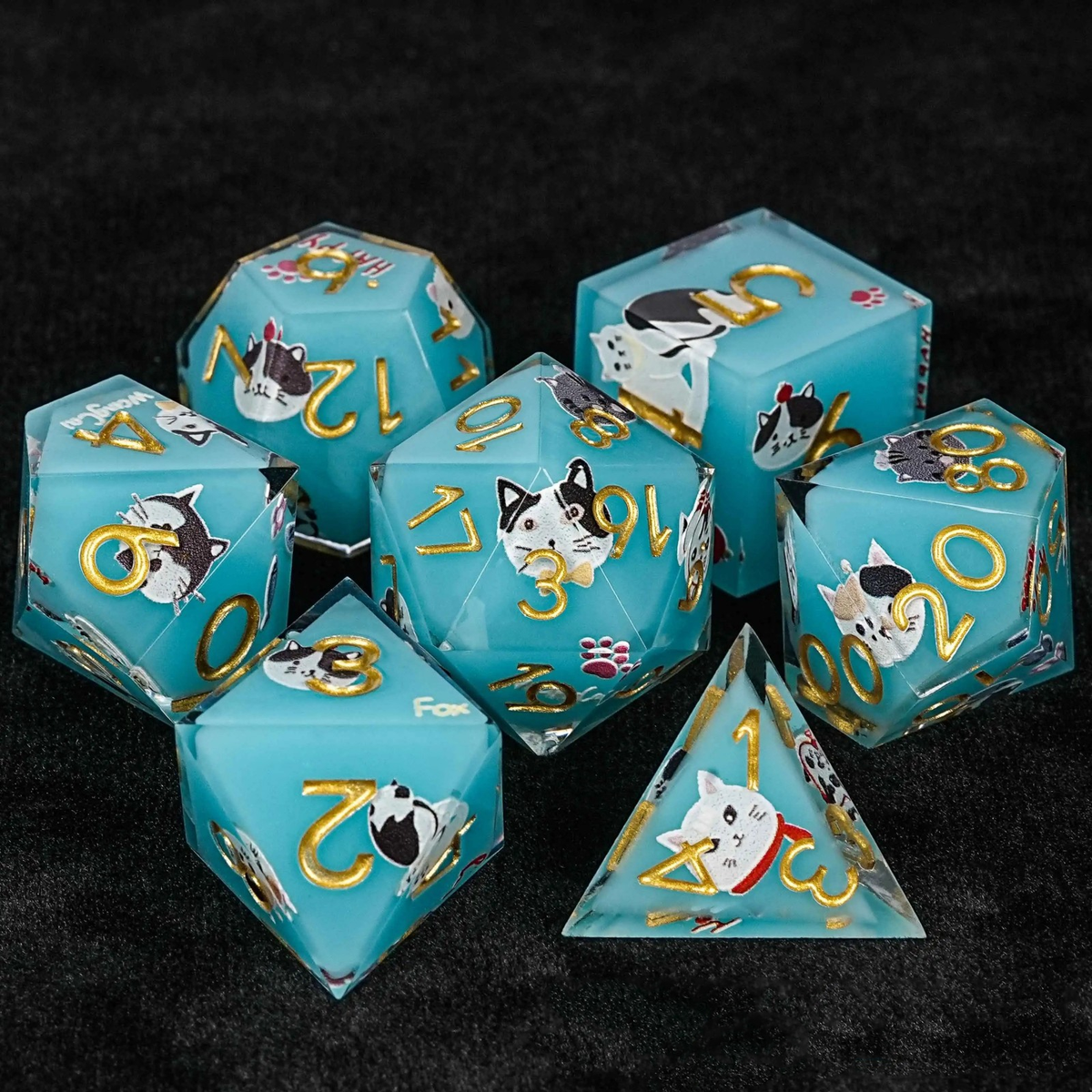 Crazy Cat Lady 7 piece dice set - Multiple colours available.