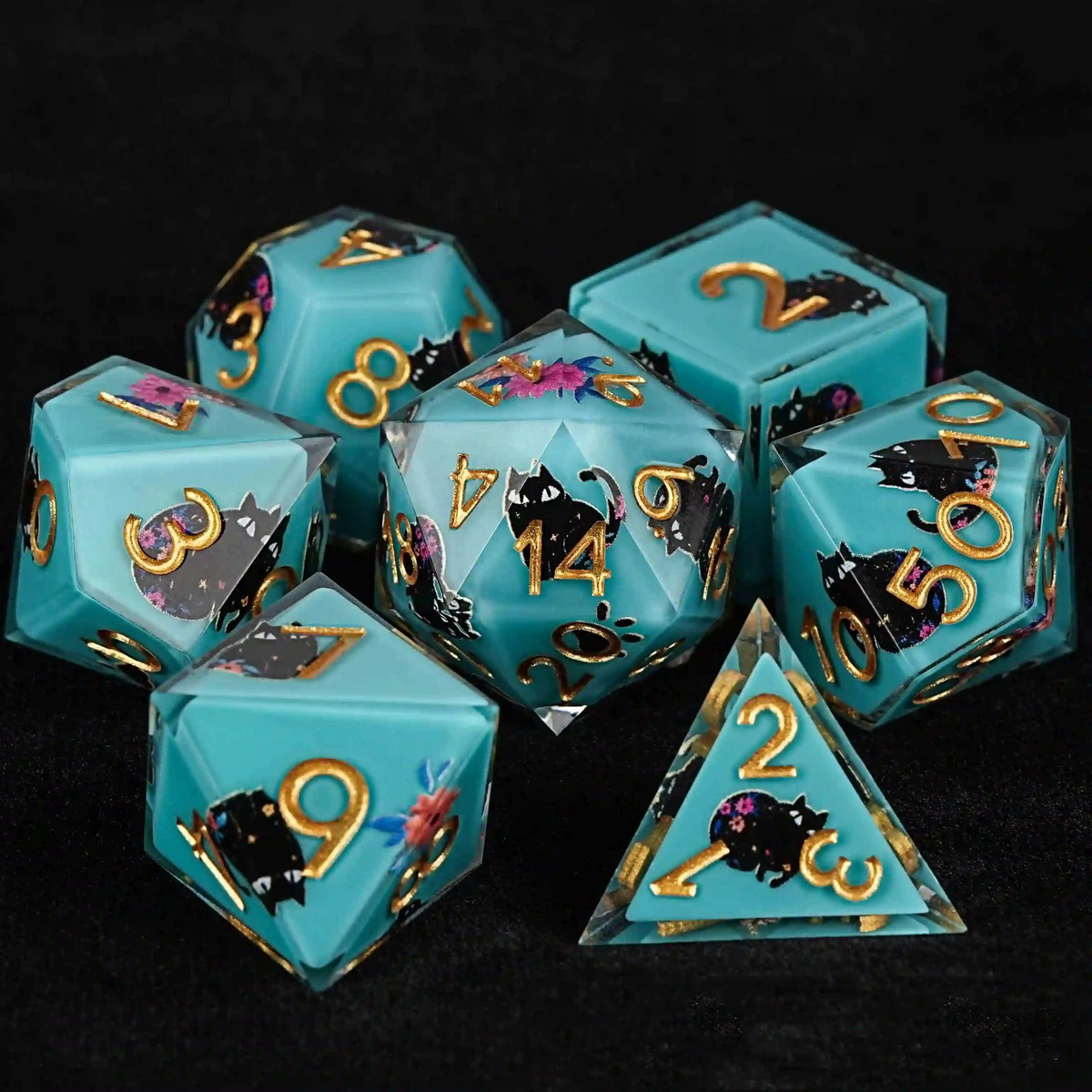 Crazy Cat Lady 7 piece dice set - Multiple colours available.
