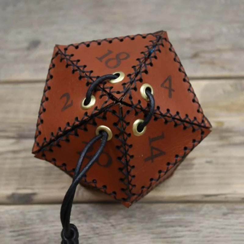 Leather D20 Drawstring Dice Bag