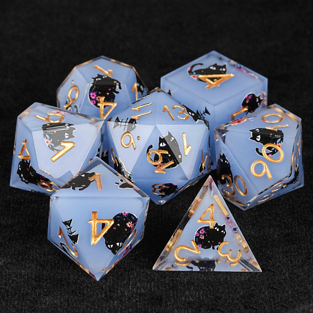 Crazy Cat Lady 7 piece dice set - Multiple colours available.