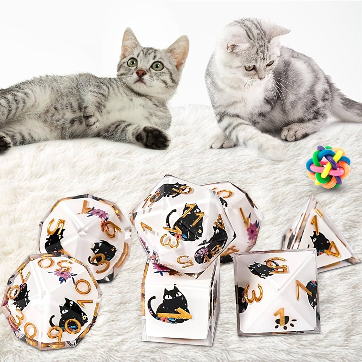 Crazy Cat Lady 7 piece dice set - Multiple colours available.