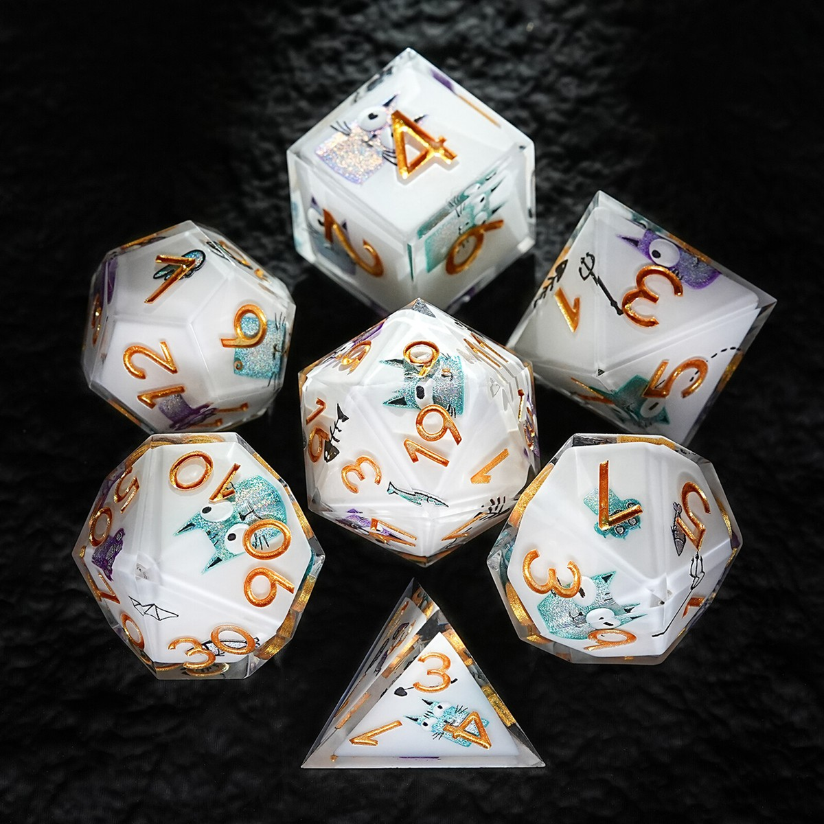 Crazy Cat Lady 7 piece dice set - Multiple colours available.