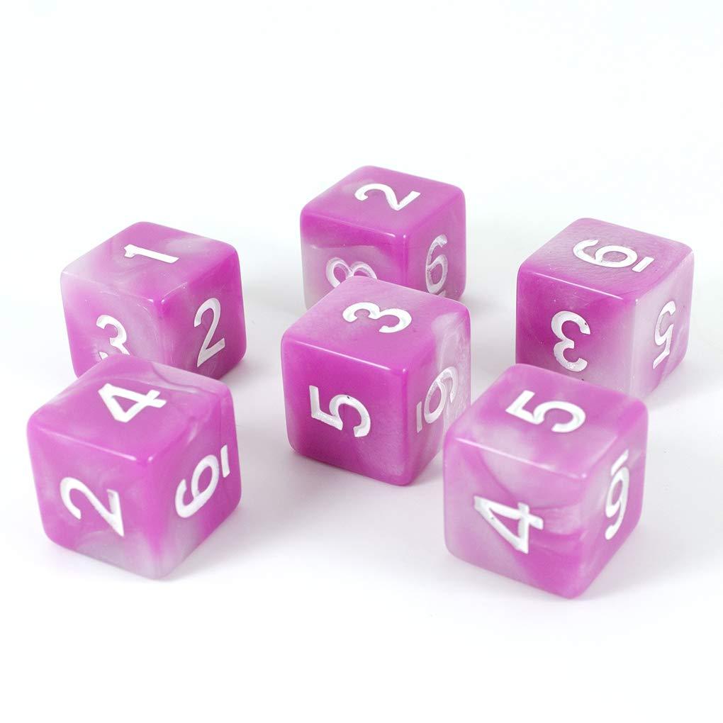 'Cherry Blossom' Pink and White Marble 6 D6 Dice Set