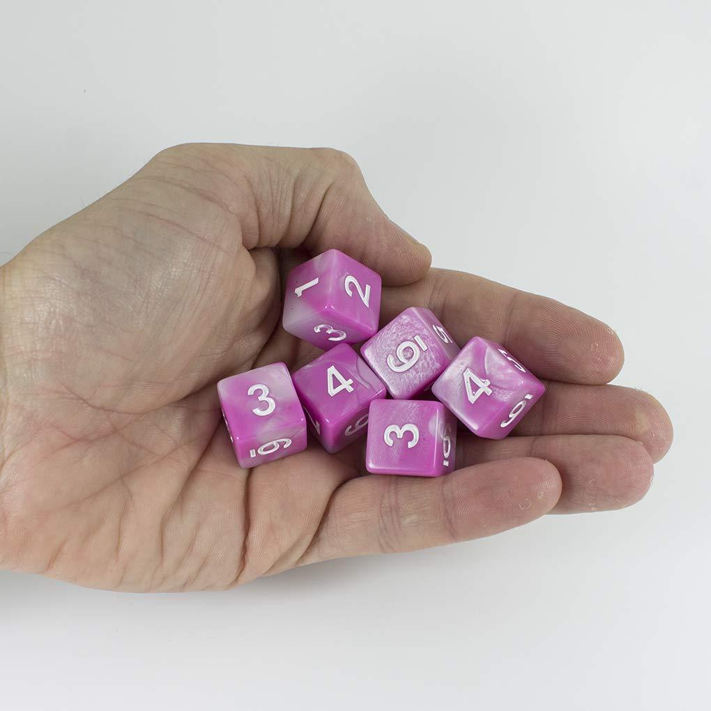 'Cherry Blossom' Pink and White Marble 6 D6 Dice Set
