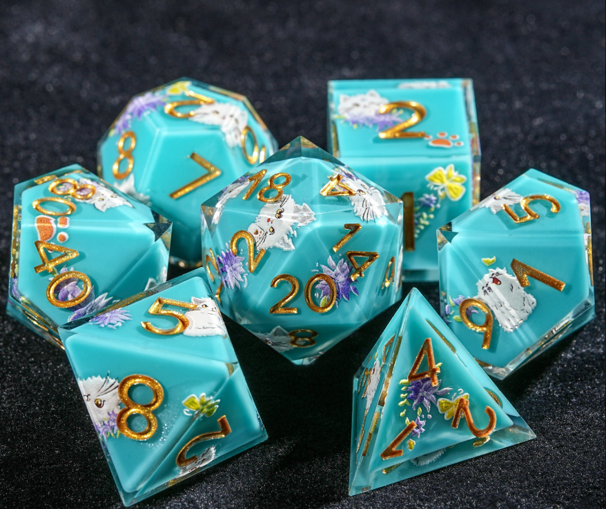Crazy Cat Lady 7 piece dice set - Multiple colours available.