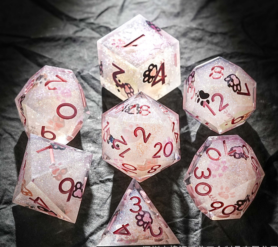 Crazy Cat Lady 7 piece dice set - Multiple colours available.