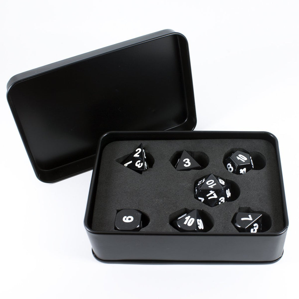 Black Metal Polyhedral Dice Set - In Presentation Case