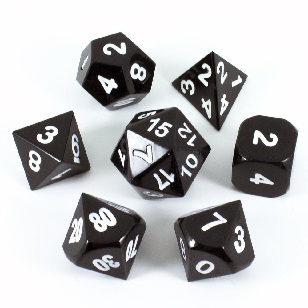Black Metal Polyhedral Dice Set - In Presentation Case