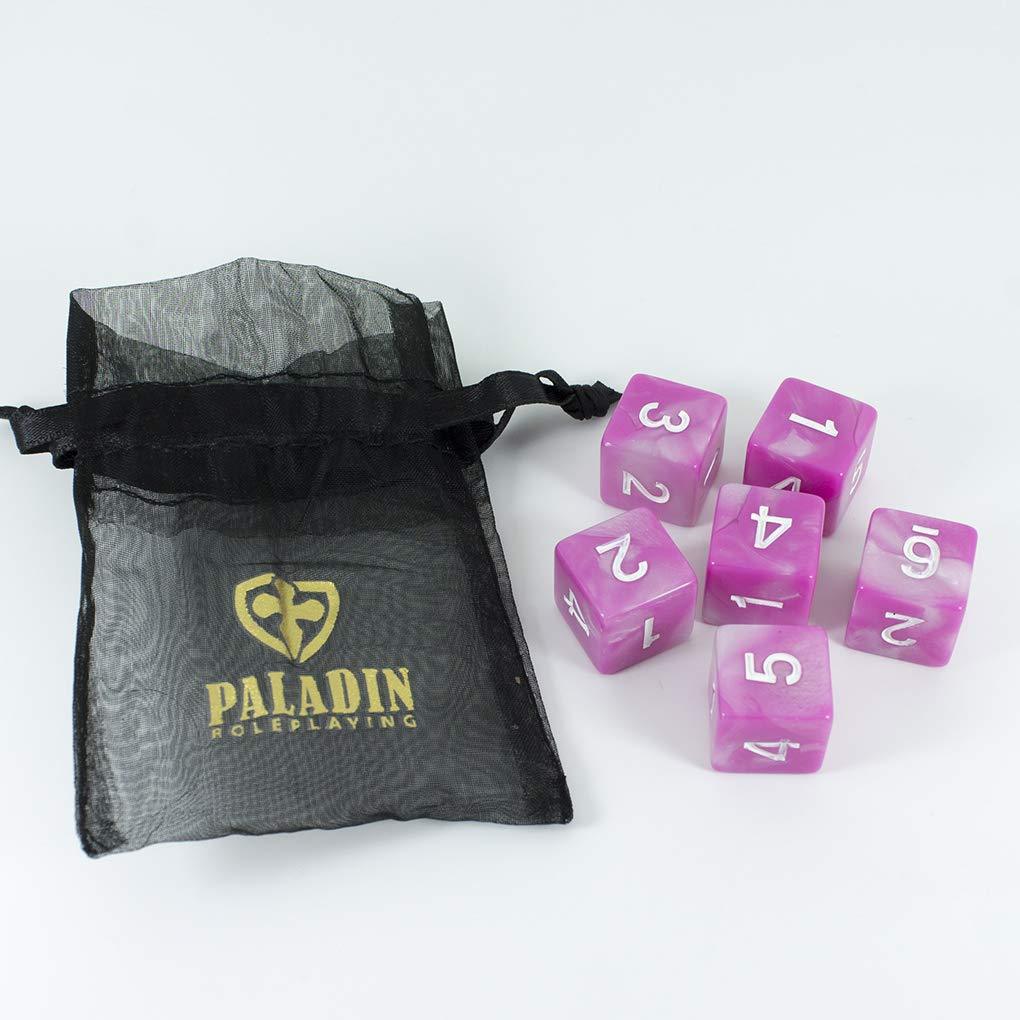 'Cherry Blossom' Pink and White Marble 6 D6 Dice Set