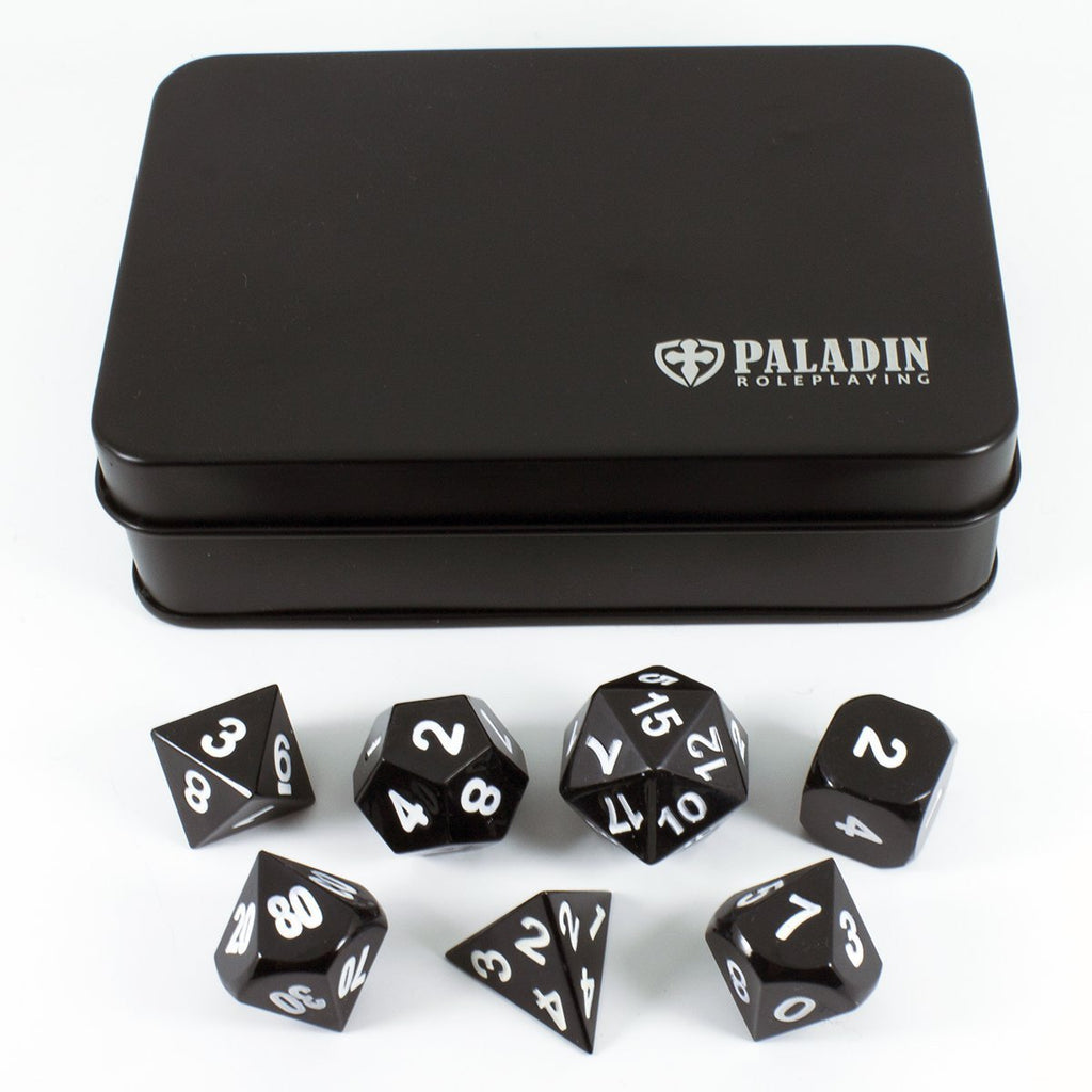 Black Metal Polyhedral Dice Set - In Presentation Case