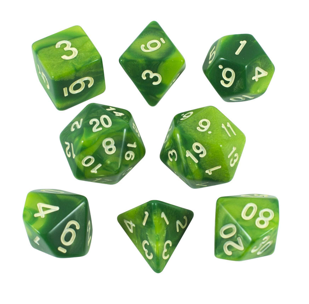 'Sylvan Glade' Marbled Green Dice - Expanded Polyhedral Set With Extra D20