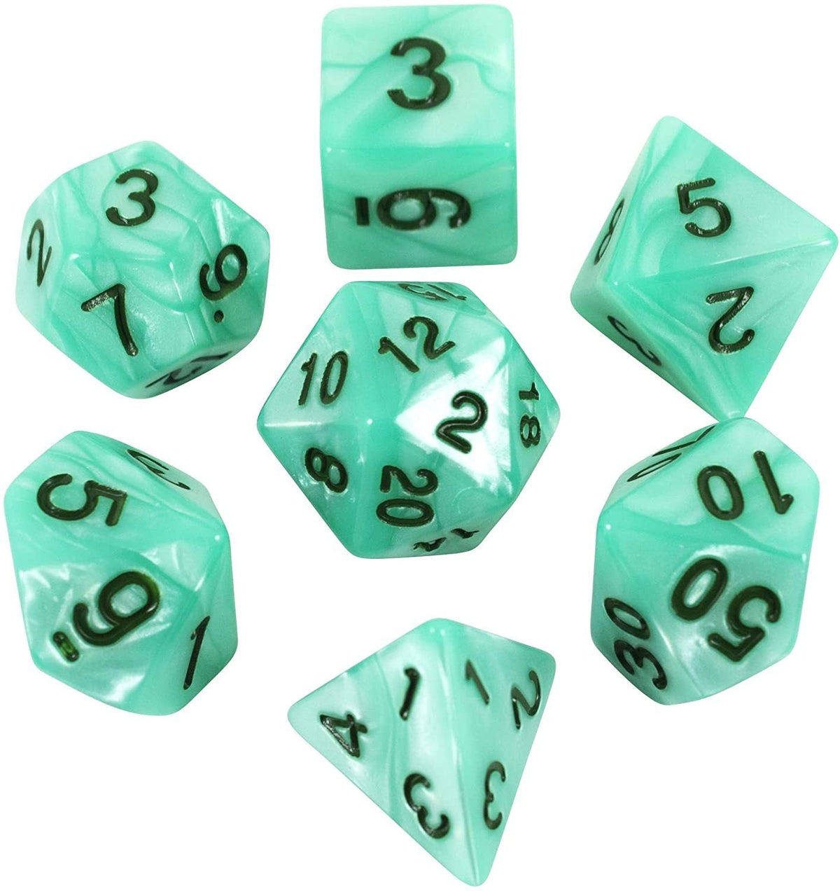 Turquoise Pearl RPG Dice - Full Polyhedral Set - 'Aqua'