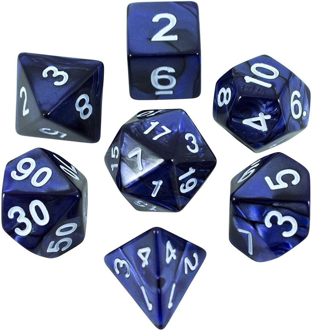 Blue Pearl RPG Dice - Full Polyhedral Set - 'Nightfall'