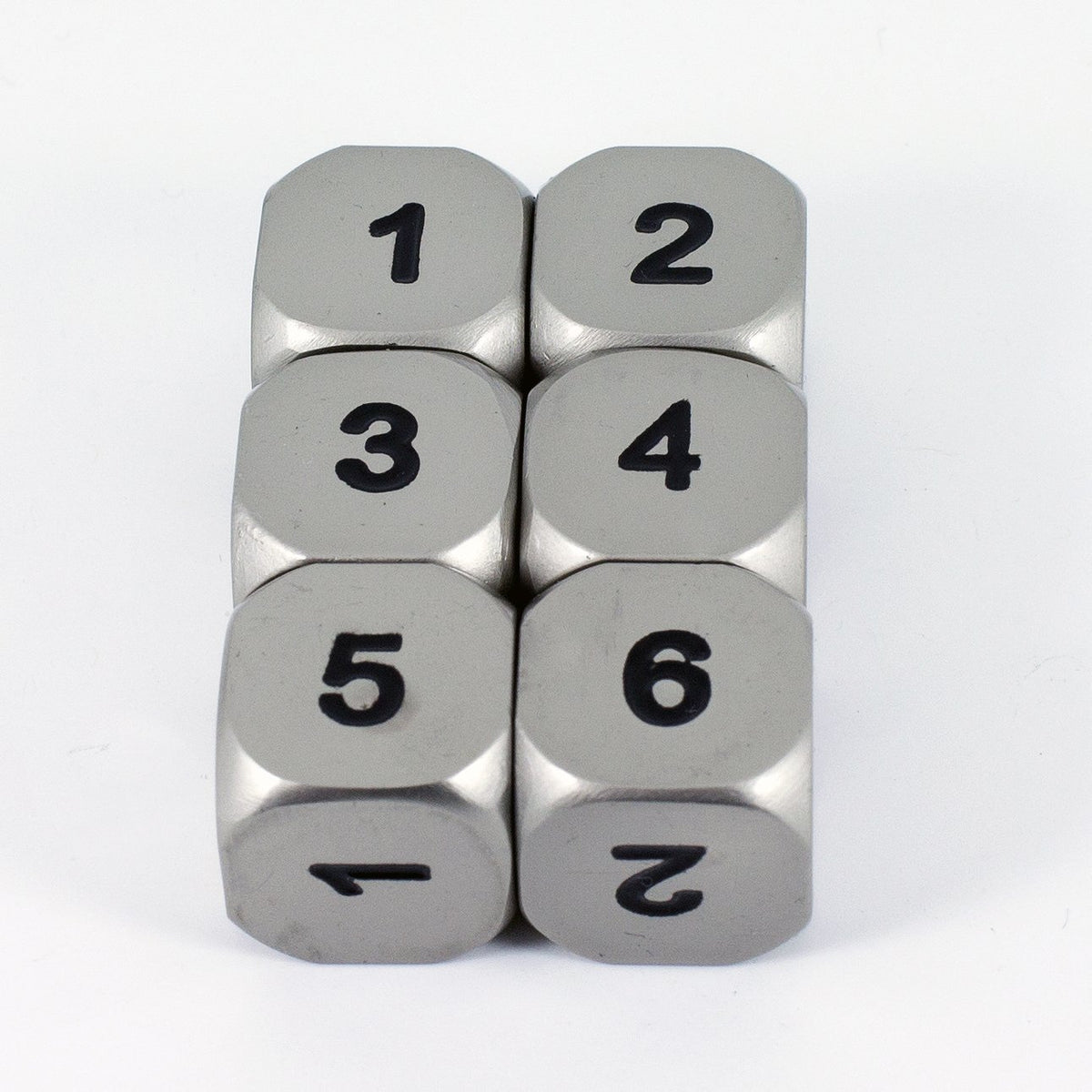 Solid Metal D6 Dice, Set Of Six, Silver Color