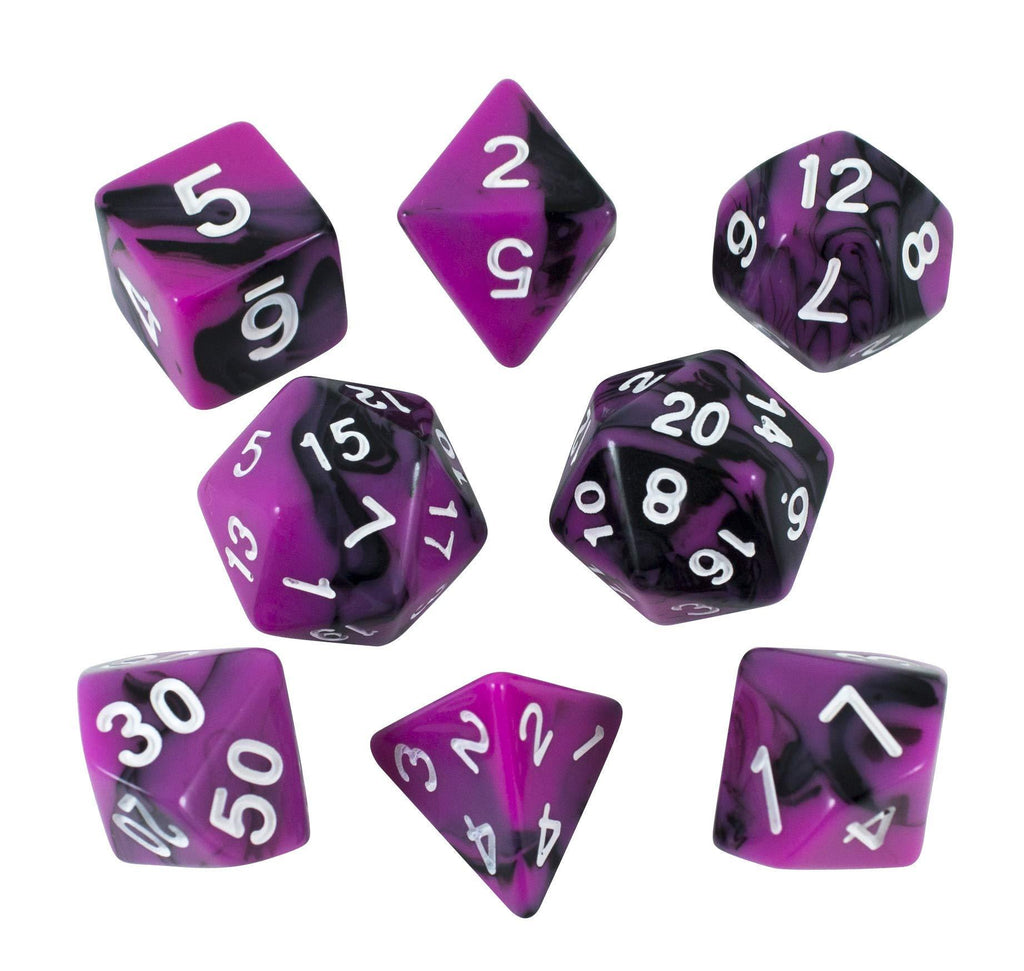 'Succubus' Magenta and Black Dice - Expanded Polyhedral Set With Extra D20