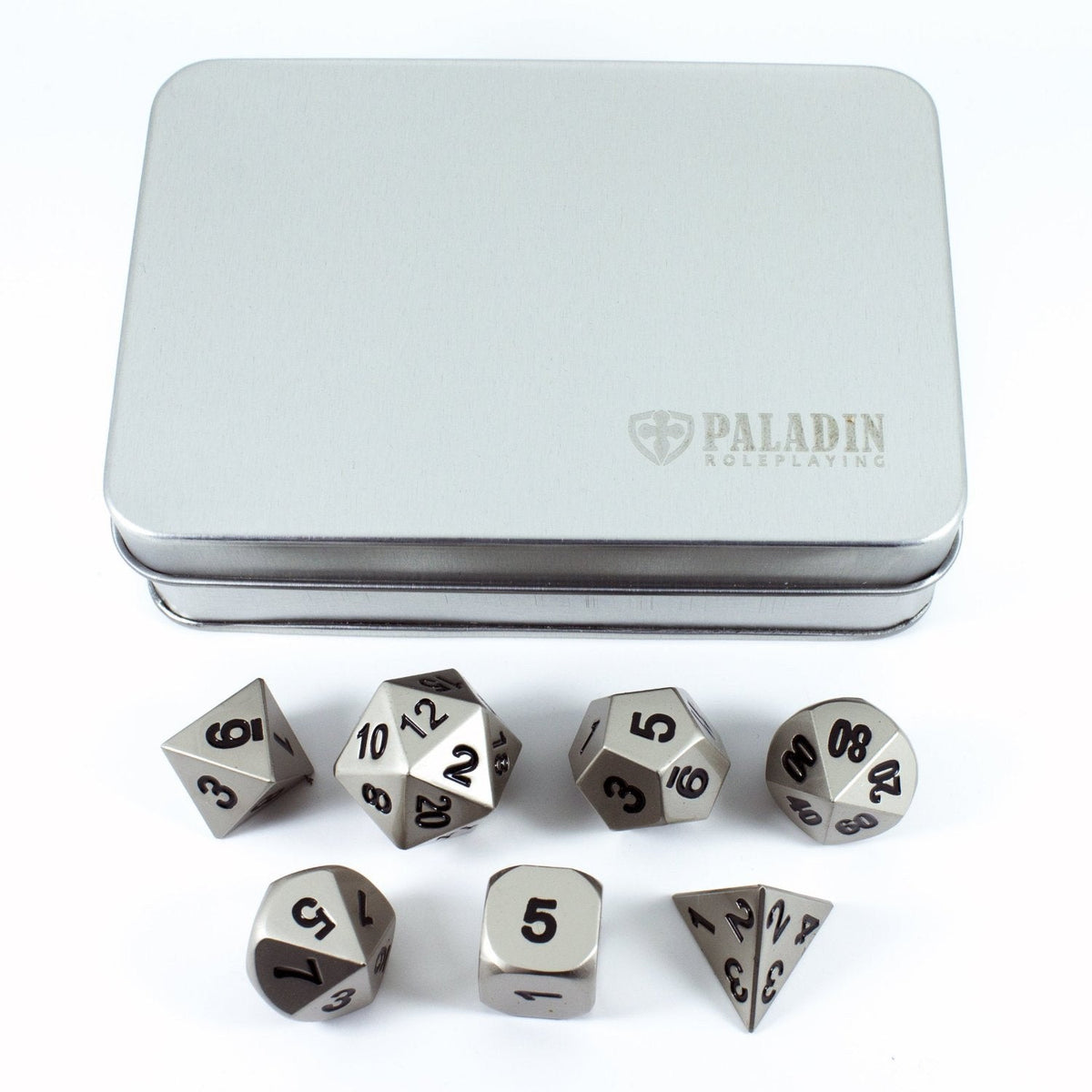 Paladin Roleplaying Antique Silver Metal Dice Set, In Presentation Case