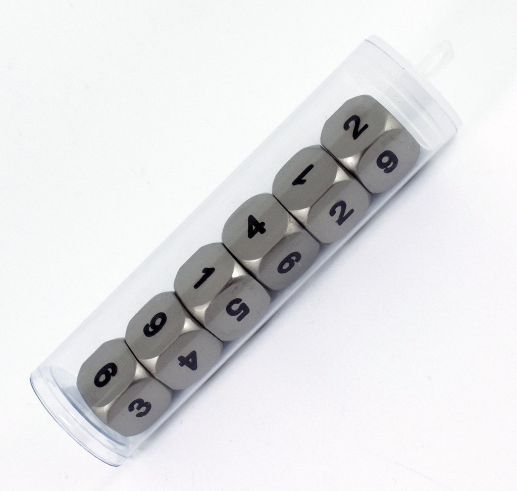 Solid Metal D6 Dice, Set Of Six, Silver Color