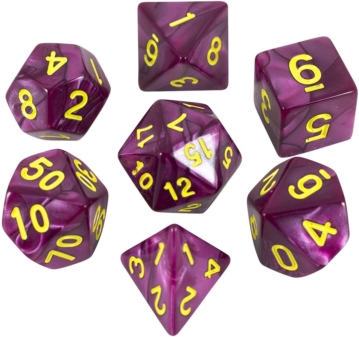 Purple Pearl RPG Dice - Full Polyhedral Set - 'Plum'