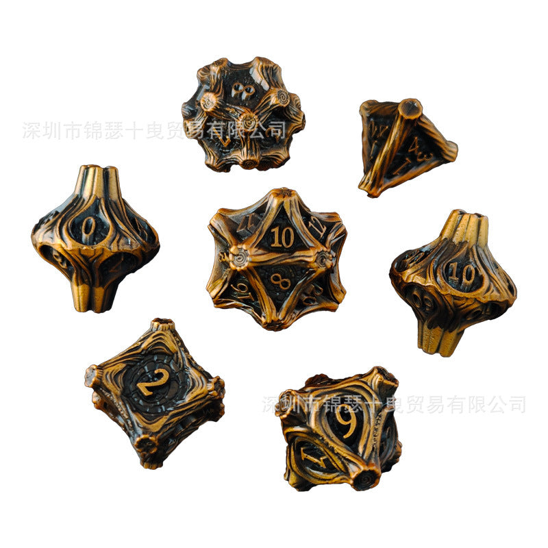 Geometric Mechanical Metal Solid Dice 7-Piece Set DND Dungeons & Dragons Polyhedral Dice TRPG Board Game Accessories