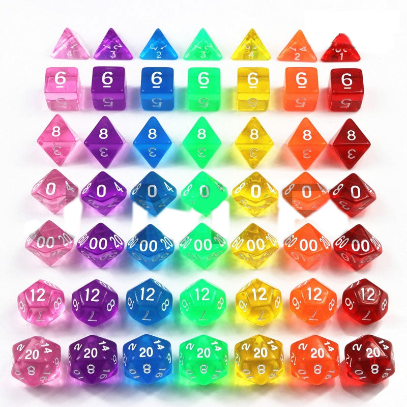 7pcs/set Transparent Digital Polyhedral Rich Color Dice,Set of D4 D6 D8 D10 D12 D20 for Dnd Rpg Board Game Dice
