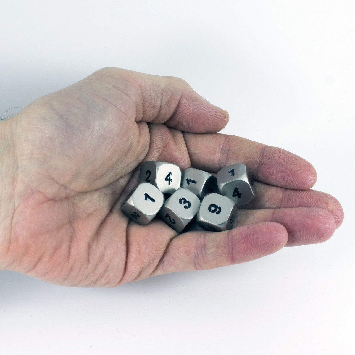Solid Metal D6 Dice, Set Of Six, Silver Color