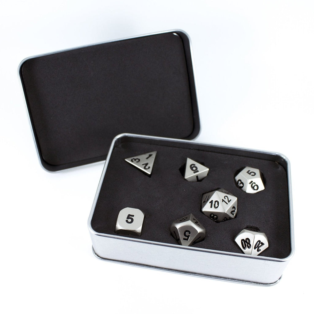 Paladin Roleplaying Antique Silver Metal Dice Set, In Presentation Case