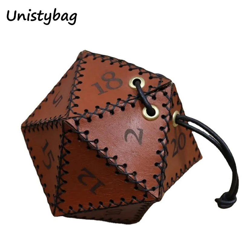 Leather D20 Drawstring Dice Bag