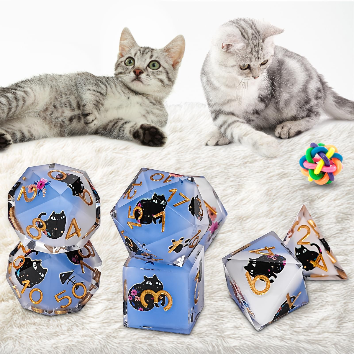 Crazy Cat Lady 7 piece dice set - Multiple colours available.