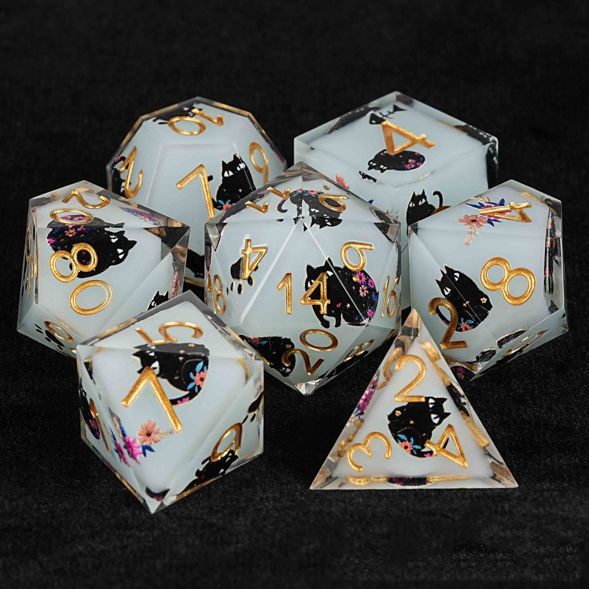 Crazy Cat Lady 7 piece dice set - Multiple colours available.