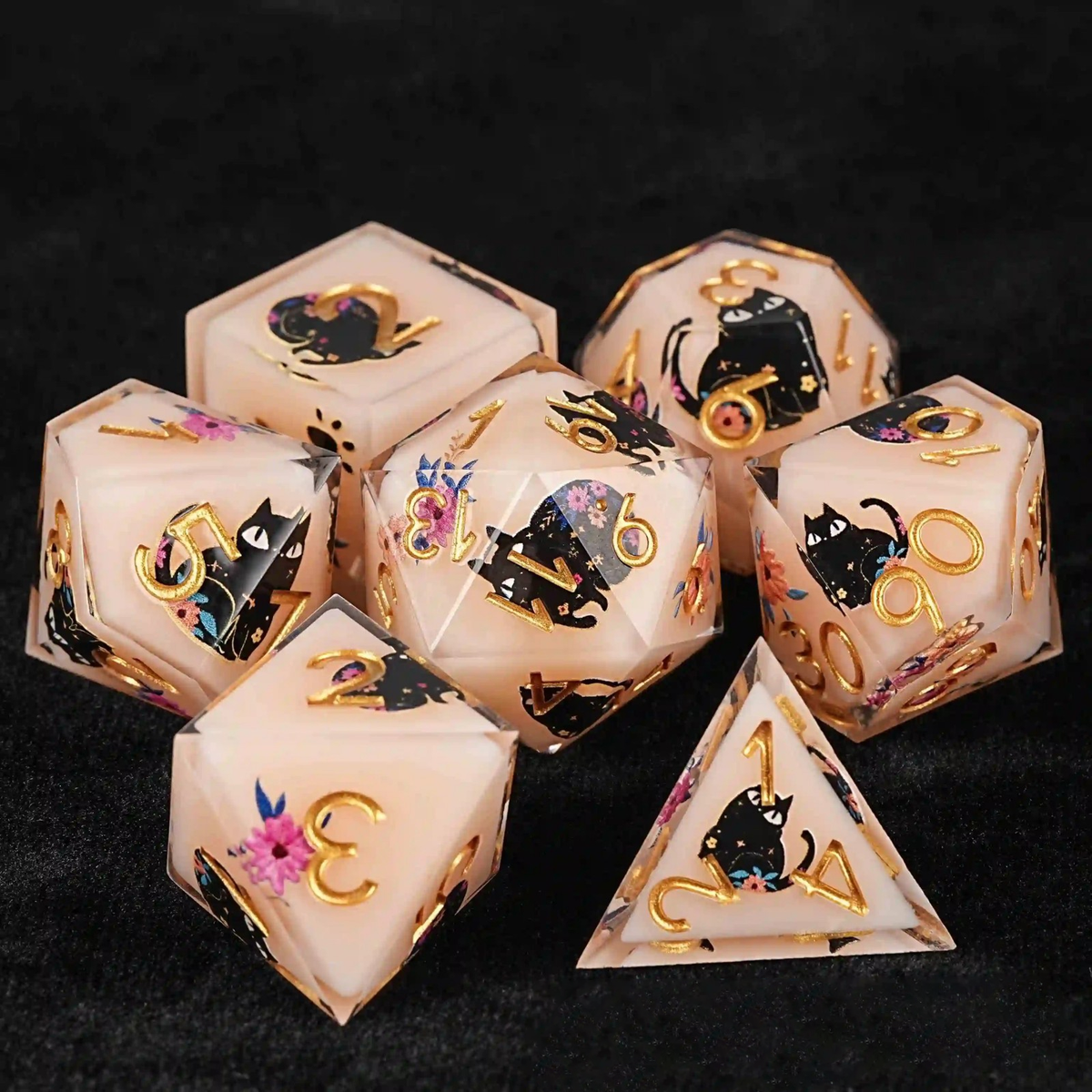 Crazy Cat Lady 7 piece dice set - Multiple colours available.