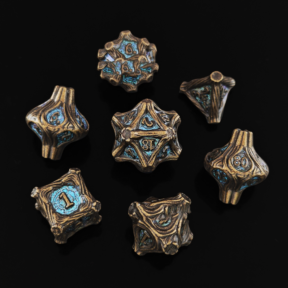 Geometric Mechanical Metal Solid Dice 7-Piece Set DND Dungeons & Dragons Polyhedral Dice TRPG Board Game Accessories