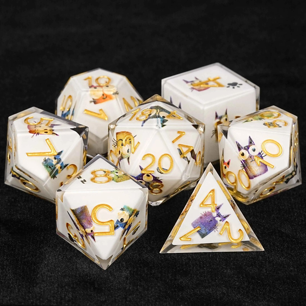 Crazy Cat Lady 7 piece dice set - Multiple colours available.