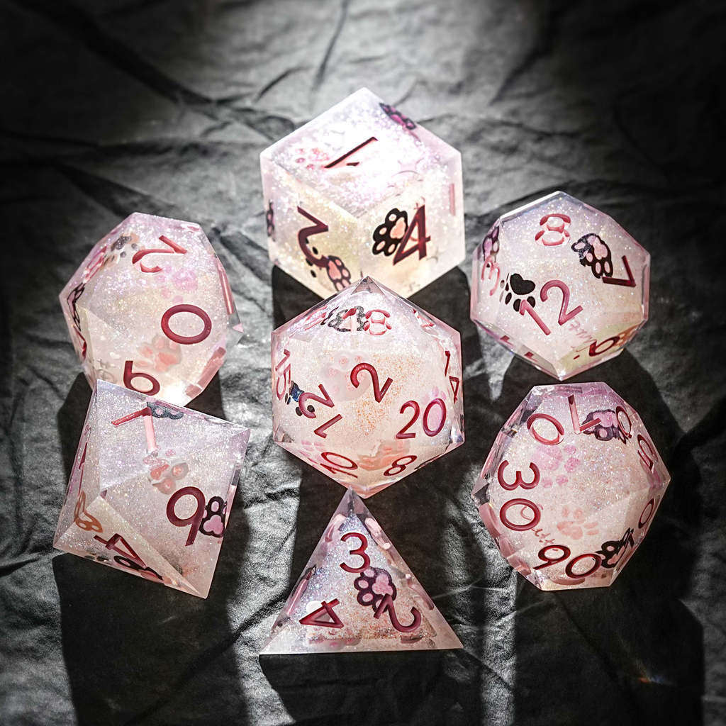 Crazy Cat Lady 7 piece dice set - Multiple colours available.