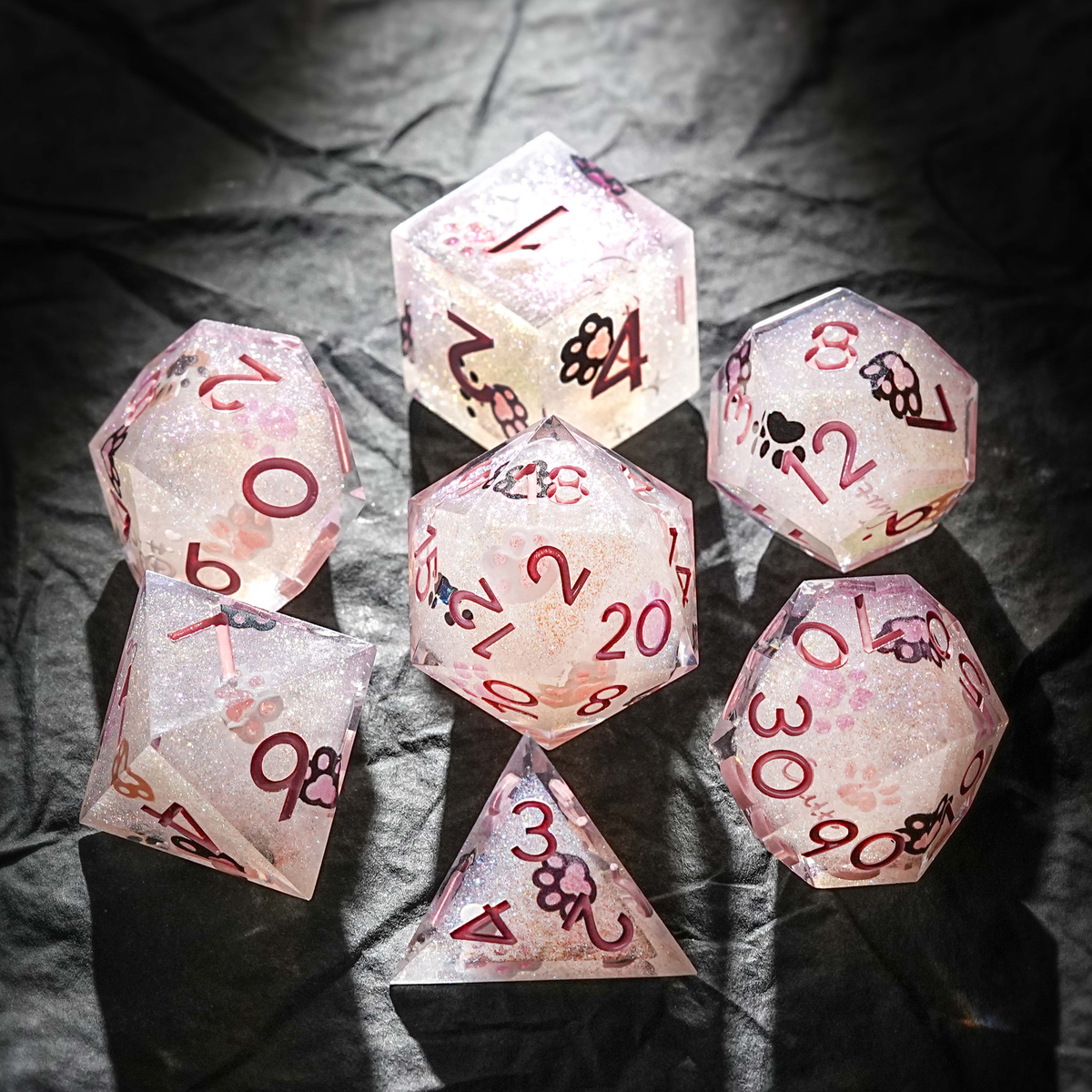 Crazy Cat Lady 7 piece dice set - Multiple colours available.