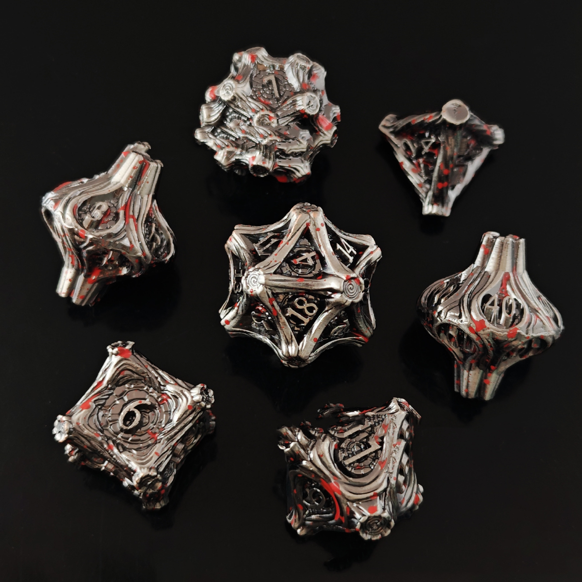 Geometric Mechanical Metal Solid Dice 7-Piece Set DND Dungeons & Dragons Polyhedral Dice TRPG Board Game Accessories
