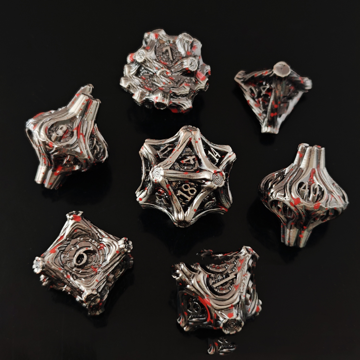 Geometric Mechanical Metal Solid Dice 7-Piece Set DND Dungeons & Dragons Polyhedral Dice TRPG Board Game Accessories