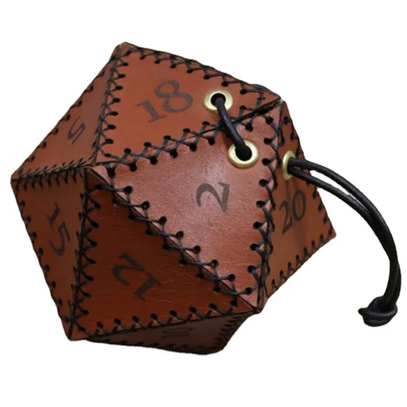 Leather D20 Drawstring Dice Bag