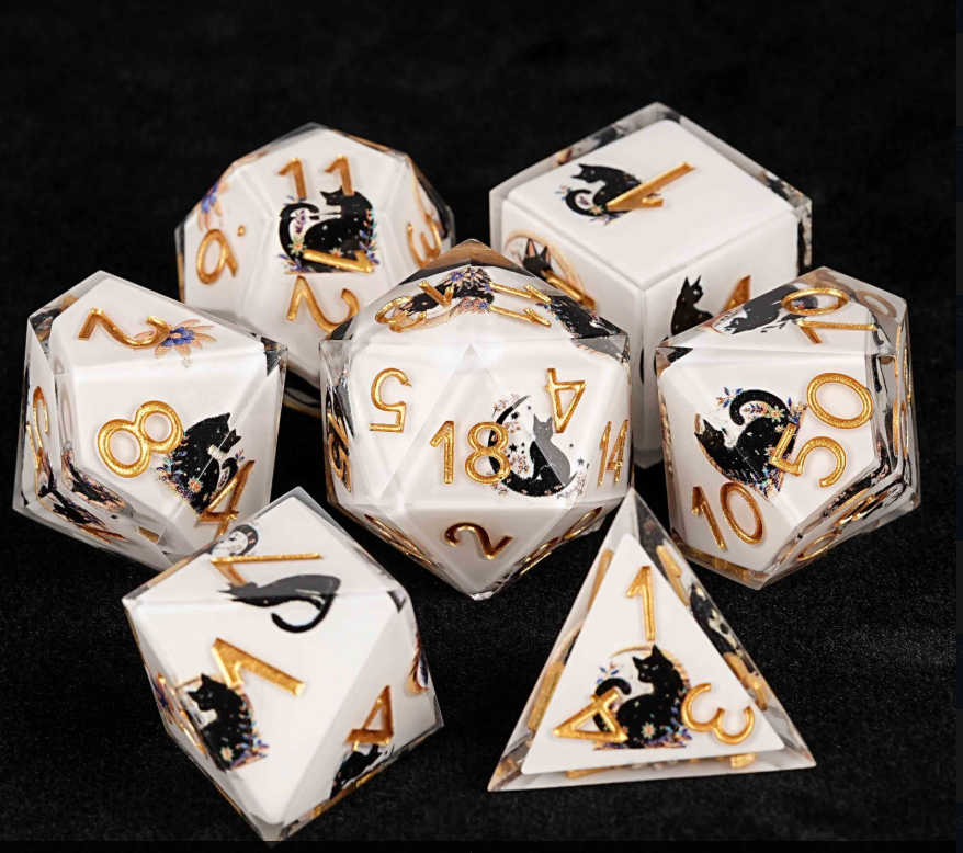 Crazy Cat Lady 7 piece dice set - Multiple colours available.