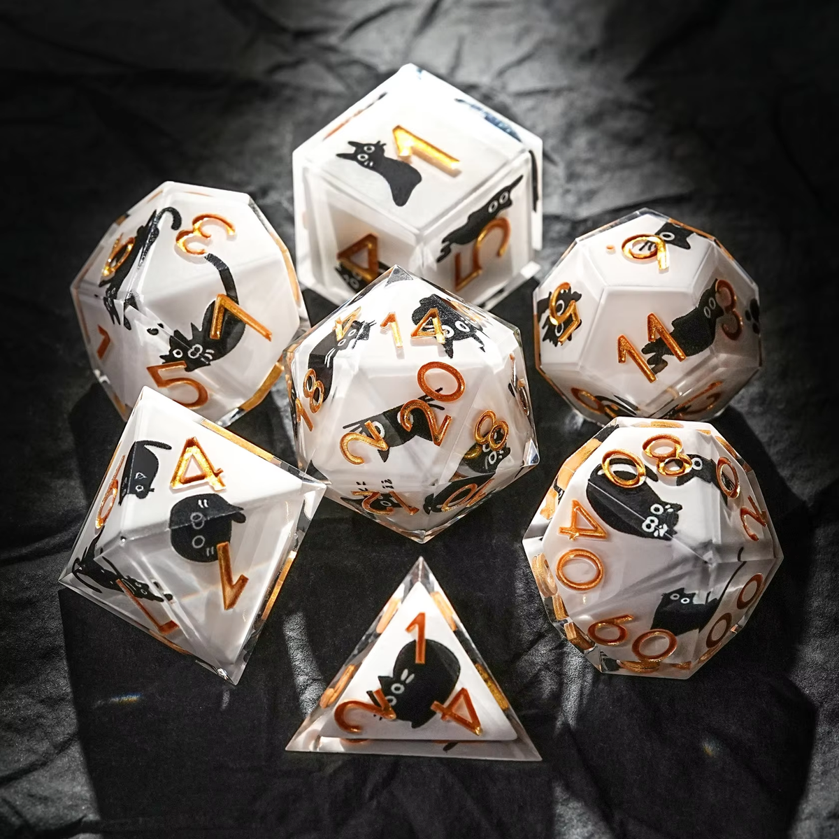 Crazy Cat Lady 7 piece dice set - Multiple colours available.