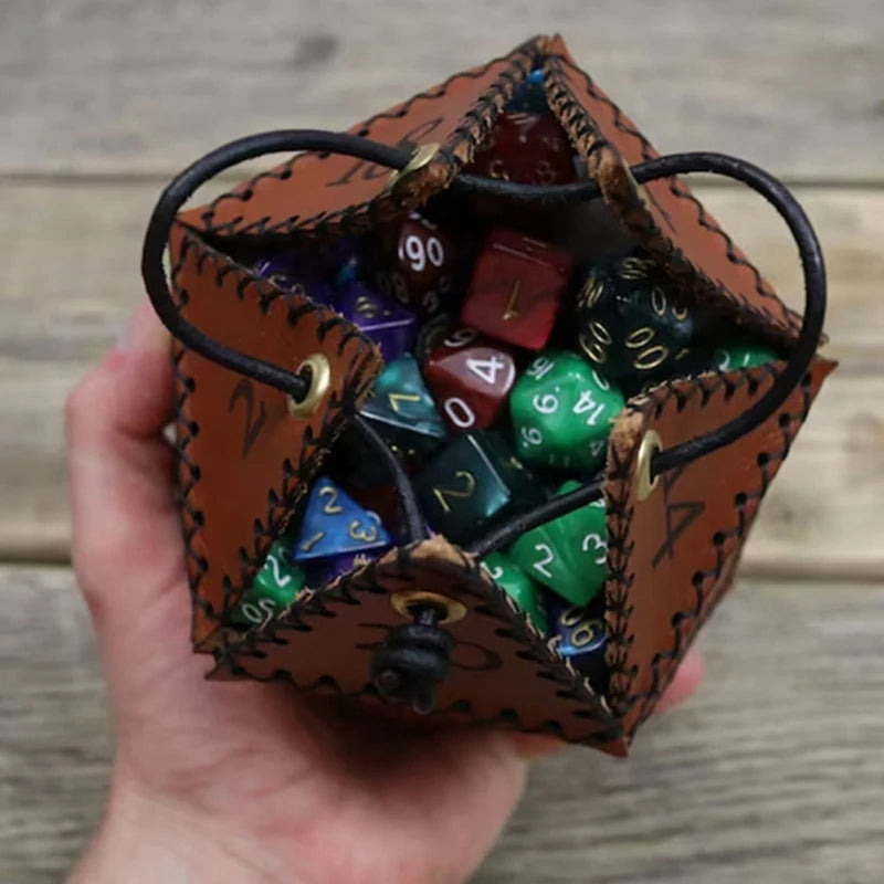 Leather D20 Drawstring Dice Bag
