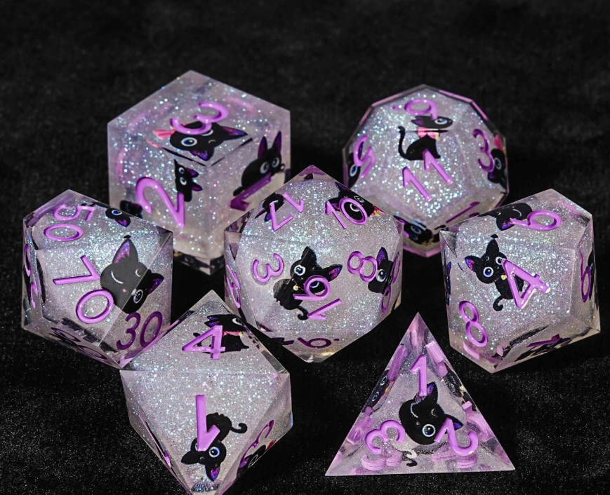 Crazy Cat Lady 7 piece dice set - Multiple colours available.