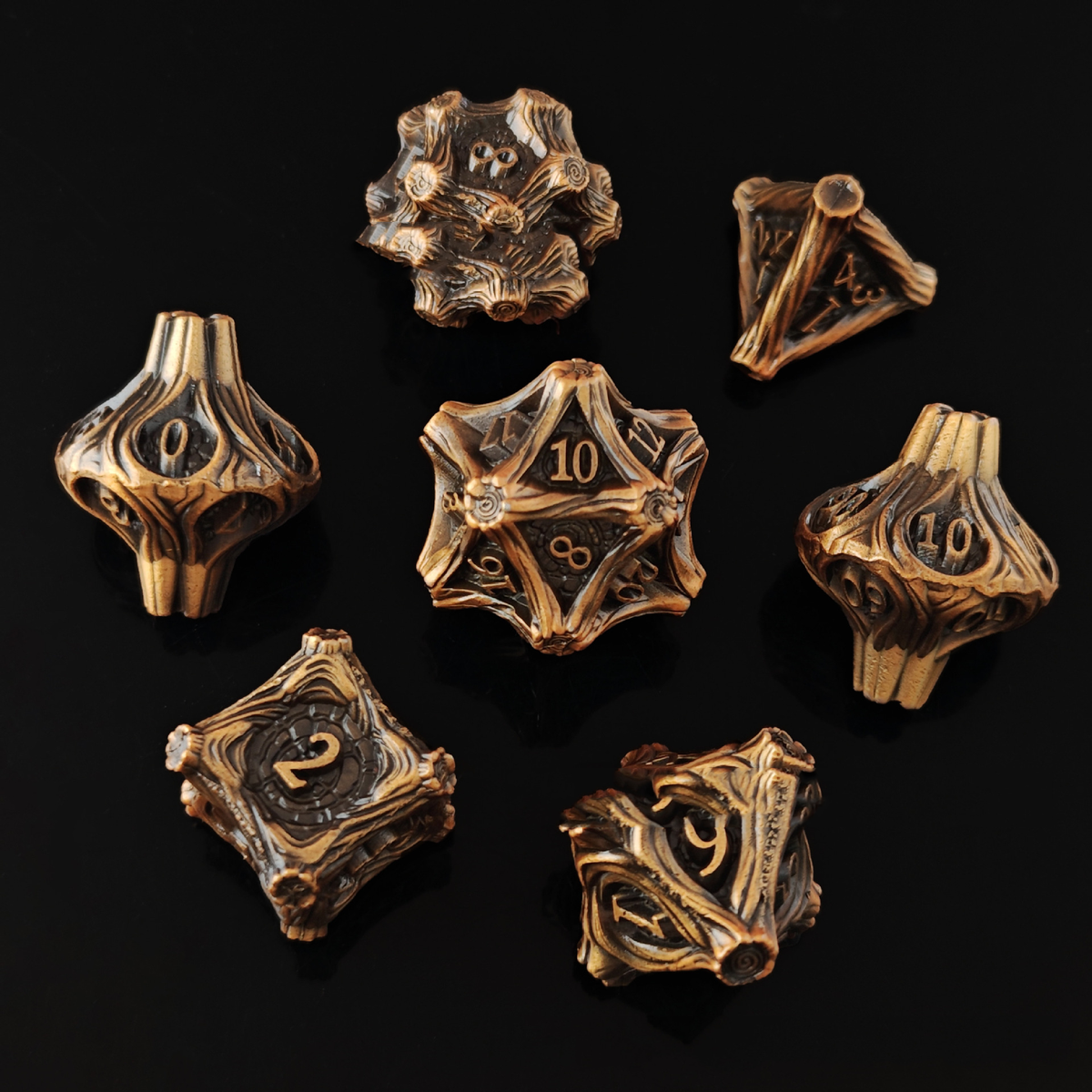 Geometric Mechanical Metal Solid Dice 7-Piece Set DND Dungeons & Dragons Polyhedral Dice TRPG Board Game Accessories