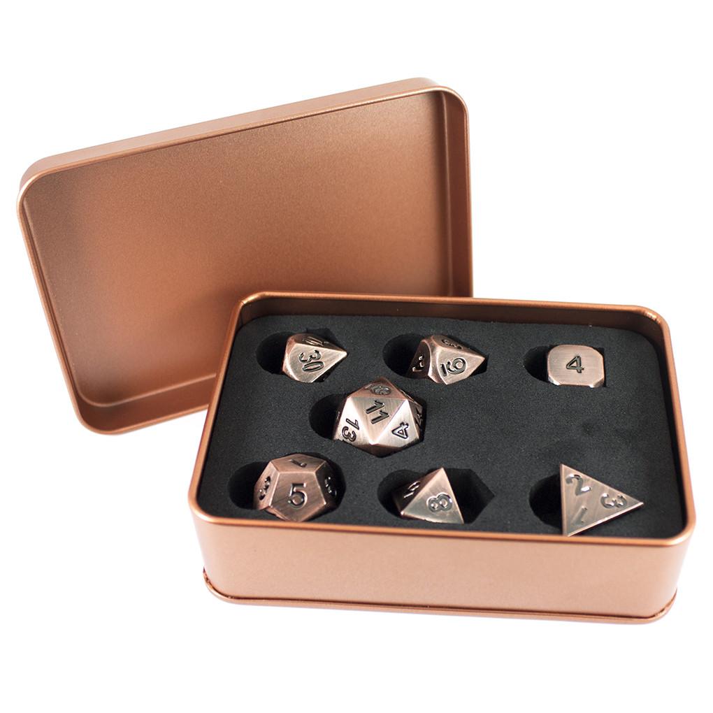 Antique Bronze Metal Dice Set, In Presentation Tin