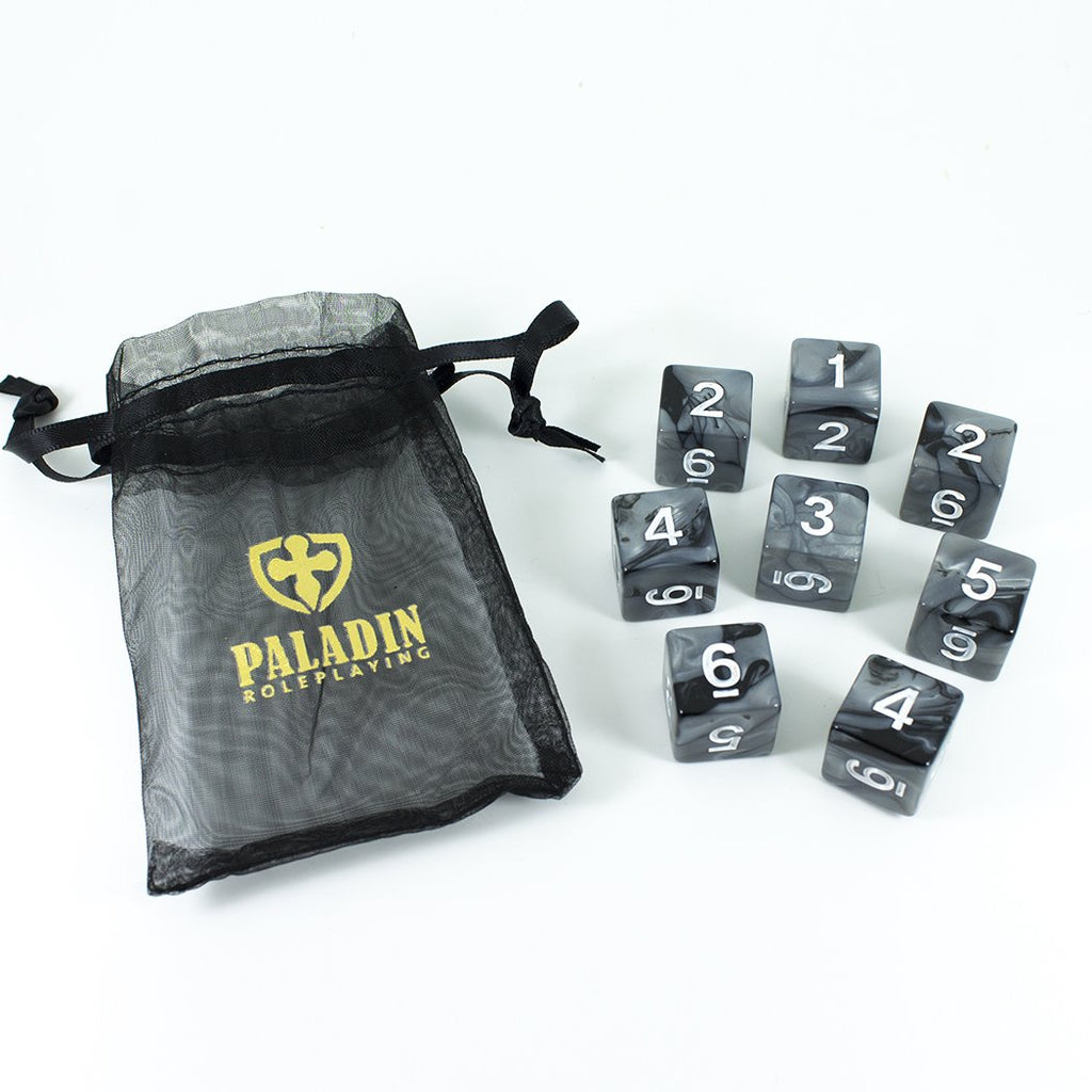 'Claws Of Darkness' Grey and Black Marble 8 D6 Dice Set