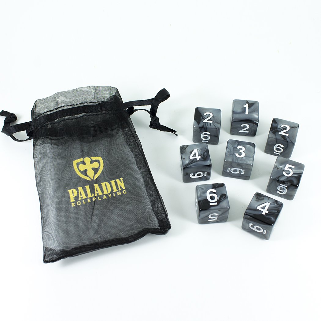 'Claws Of Darkness' Grey and Black Marble 8 D6 Dice Set