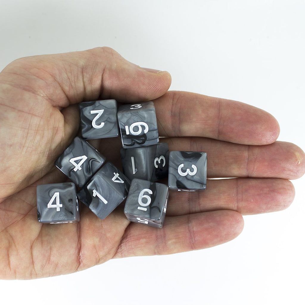 'Claws Of Darkness' Grey and Black Marble 8 D6 Dice Set