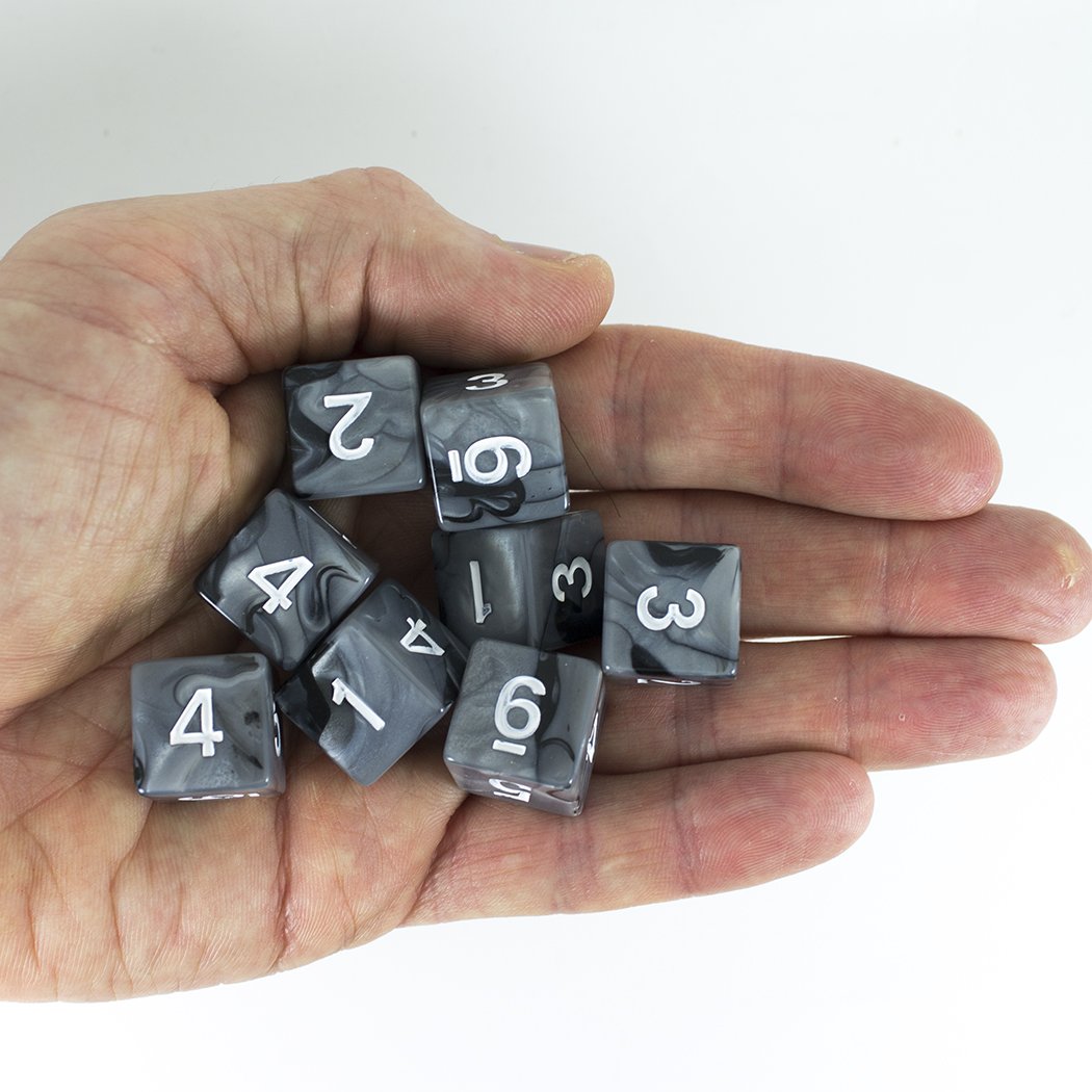 'Claws Of Darkness' Grey and Black Marble 8 D6 Dice Set