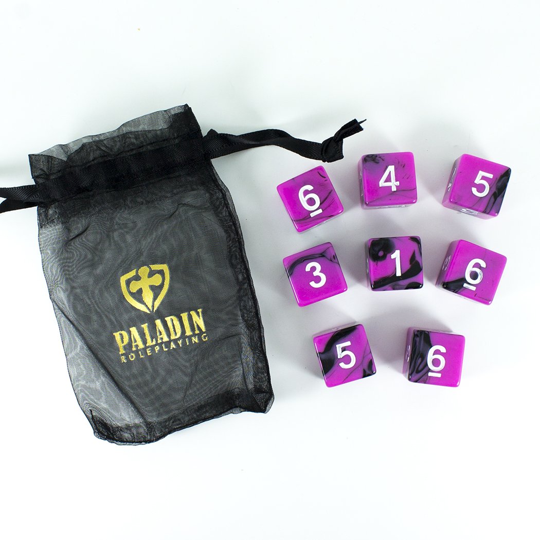 'Succubus' Pink and Black 8 D6 Dice Set