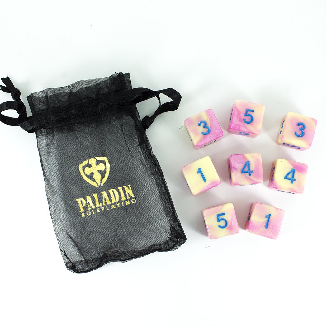 'Love Potion' Pink and Yellow Marble 8 D6 Dice Set